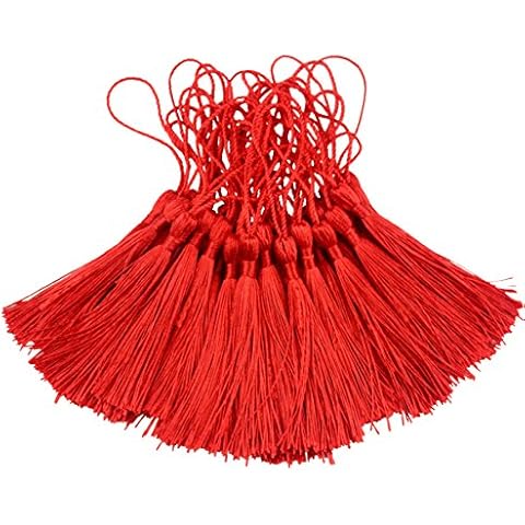 Makhry 100pcs Tassels 5 Inch Silky Floss Bookmark Tassels with Cord Loop Small Tassels for Crafts Bookmarks Jewelry Making DIY Souvenir Accessory (Red) Cover