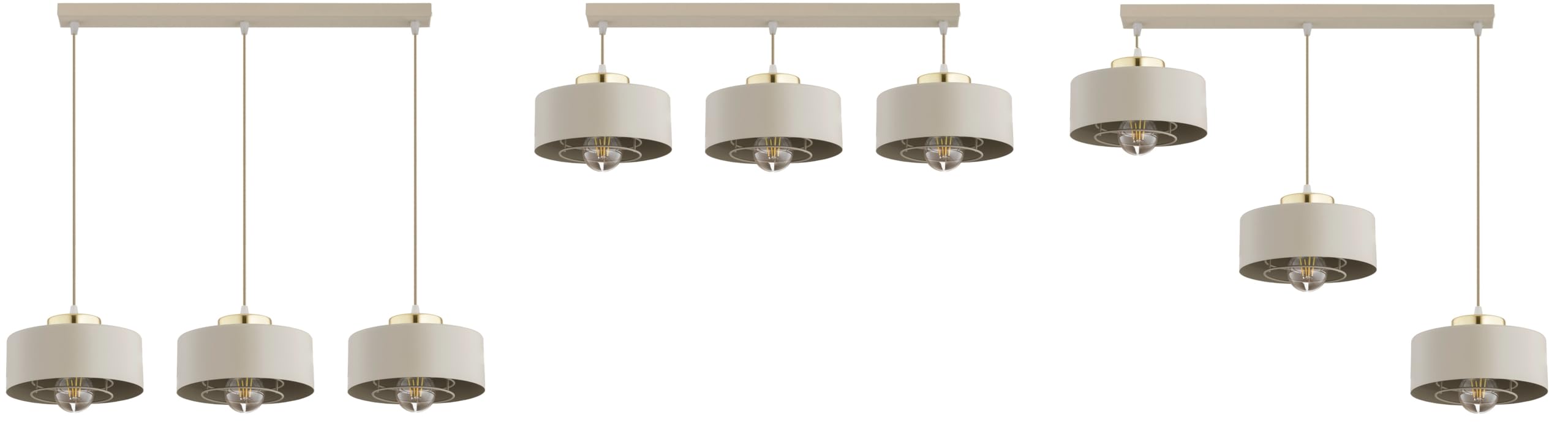 Pendelleuchte 3-flammig aus Metall in Beige, höhenverstellbar | E27 Fassung | LED geeignet | Hängelampe für Wohnzimmer, Esszimmer, Küche, Büro oder Schlafzimmer