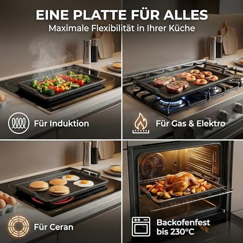 Lieblingspfanne Grillplatte BBQ 41x24 cm I mit Seitengriffen & 4-fach-Antihaftbeschichtung I aus Aluminium Guss für alle Herdarten inkl. Induktion & Gasgrill