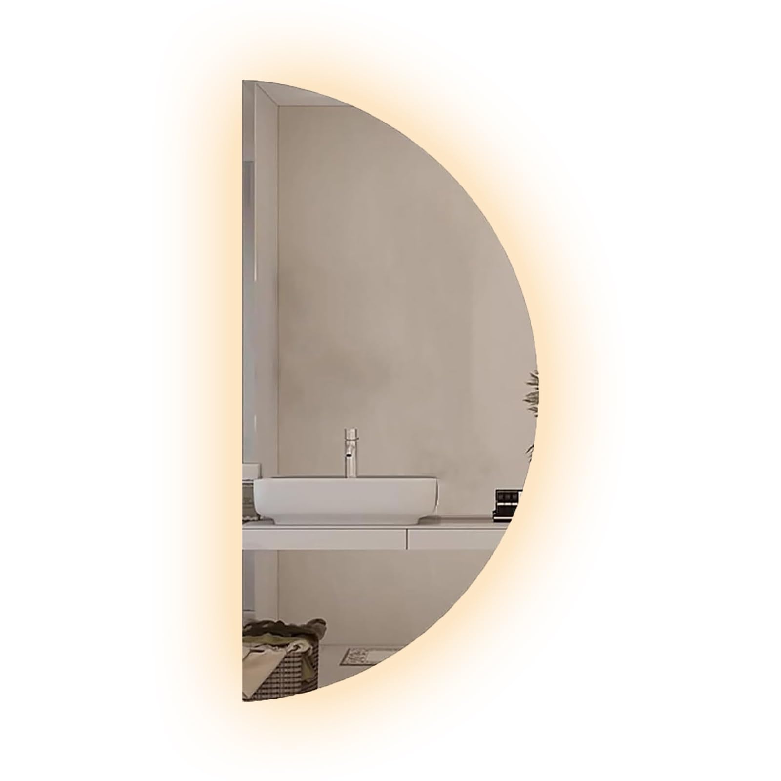 WQZzjm 32Inch Decorative Half Circle Backlit Bathroom Mirror AntiFog 48Inch Shatter Proof Frameless 40Inch Dimmable Vanity with 3Color Lights(Right Cut,120x60cm) (Left Cut 120x60cm)