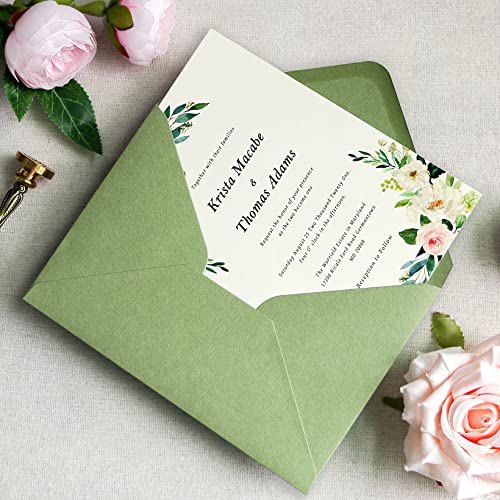 Ponatia 50 Pcs/Pack A7 Envelopes, 5.35 X 7.5'' Sage Green Envelopes, Perfect For 5 X 7'' Wedding Invitation Cards, Graduation Invite, Acrylic Invitations, Photos #TOP6