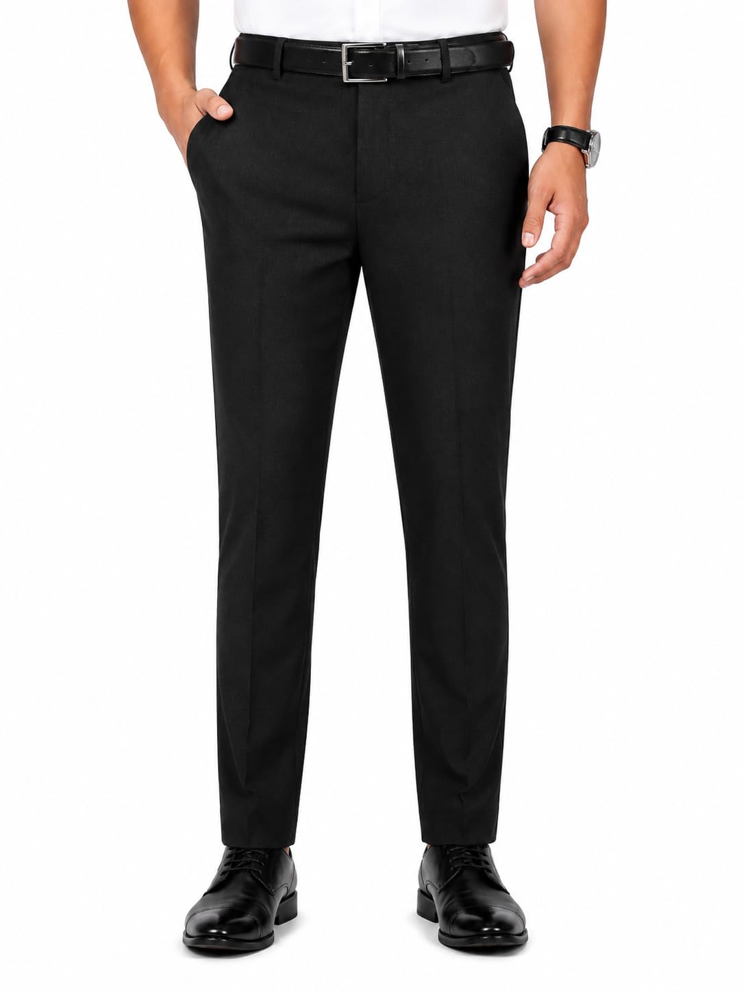 mc henry Men's Wrinkle Free Slim Fit Dobby Formal Trousers-picture-55