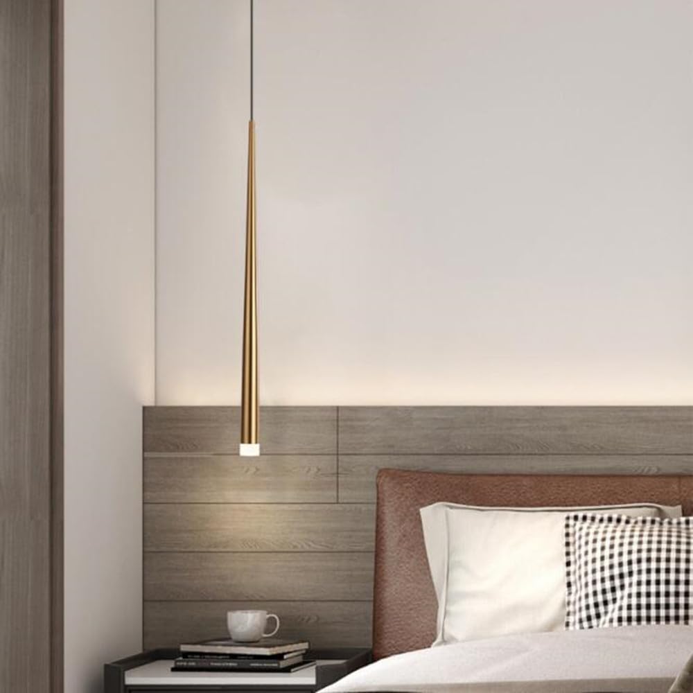 Nordic Minimalismo lampada a sospensione LED Moderno disegno 5W Dimmerabile 3000K/4500K/6000K Camera da letto comodino Lampada Sospesa lampadario Cucina sala da pranzo Ø3*55cm,D'oro