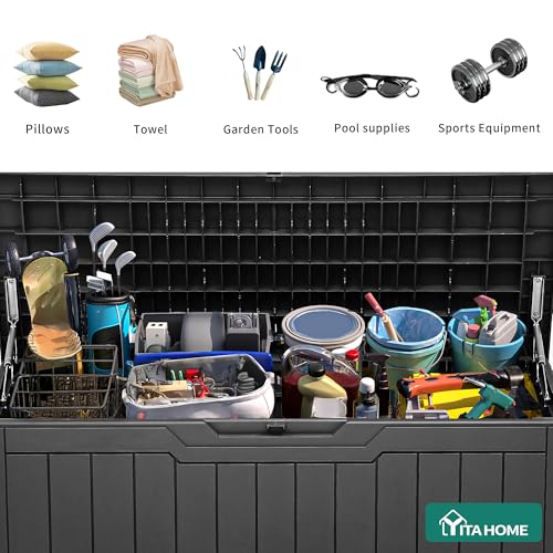 YITAHOME 100 Gallon Resin Deck Box, Weather Resistant Outdoor Storage Box, Lockable Indoor Outdoor Storage for Supplies and Essentials, Dark Gray by YITAHOME - Image 5