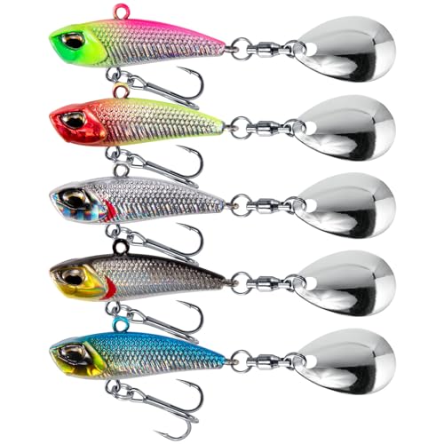 Dr.Fish 5 Pack VIB Fishing Lures Sinking Spinner Blade Lipless Crankbait Vibrating Blade Baits Metal Fishing Jigs Spinner Lures Bass Freshwater Walleye Crappie 1/2 oz