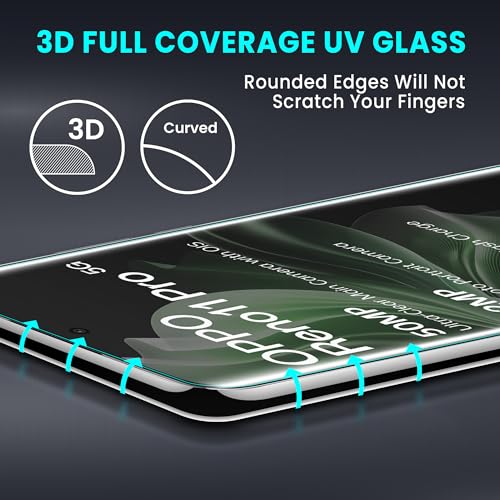 Image of ArmourPro Military Grade UV Tempered Glass Screen Protector Compatible for Oppo Reno 11 Pro 5G and Oppo Reno 11 with Edge to Edge Coverage, Cable Protector and Easy Installation kit (6.7 Inch)