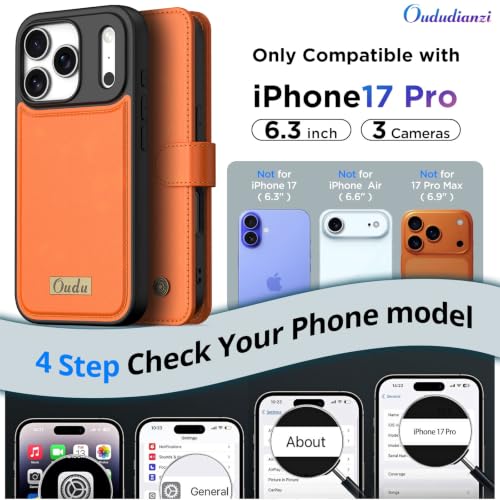 Étui cuir véritable iPhone 17 Pro antichoc charge sans fil orange - 2