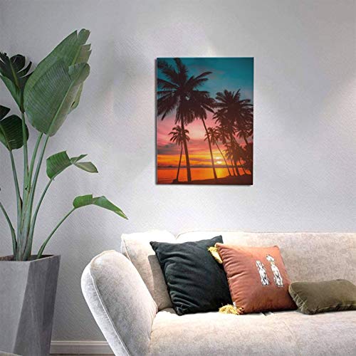 Fehuew Coconut Palm Trees Beach Sunset Canvas Wall Art Painting For Bedroom Living Room Modern Framed Picture Print Artworks Decorative Bathroom Kitchen Home Decor 12X16 Inch #TOP4