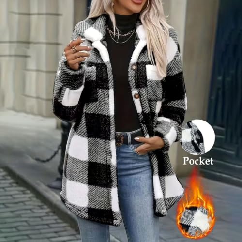 Fleece Jacket Women Hooded Plaid Winter Coat Mid Length Sherpa Jacket - image 4