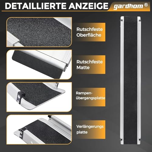 gardhom Rollstuhlrampe 98/183cm für Treppen, Teleskoprampe Rollstuhl