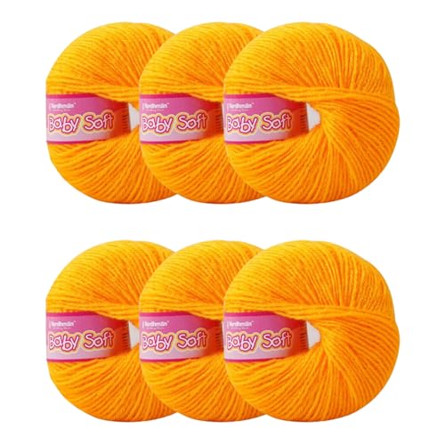 Image of Vardhman Baby Soft Yarn Pack of 6 - 4-Ply Acrylic Wool 150g Total | Soft Yarn for Knitting & Crocheting Baby Blankets, Sweaters, Toys & Accessories | 86m per 25g Ball (1, Mango)