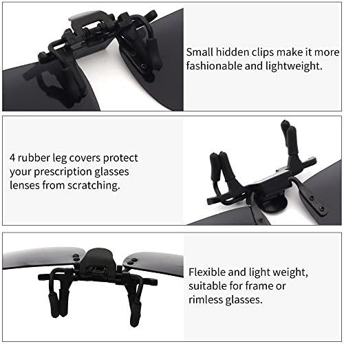 JM Polarized Clip on Sunglasses Frameless Flip Up Lens for Prescription Glasses Grey3