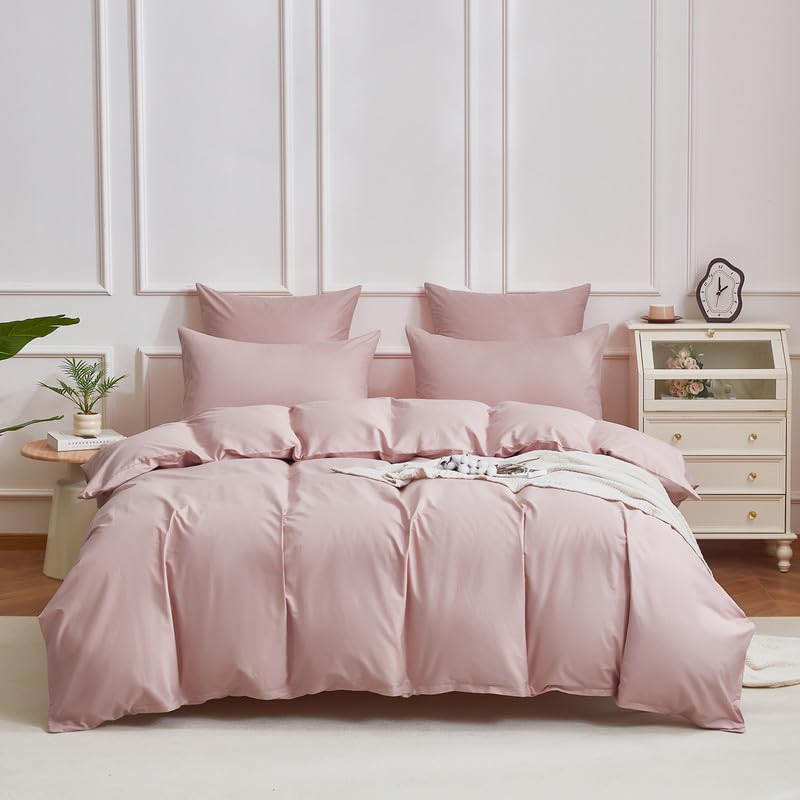 Gezu Bettwäsche 200x220cm Mako Satin Baumwollesatin Bettwäsche Set Rosa 100% Baumwolle 3 Teilig Baumwolle Atmungsaktiv Weich Fein Bettbezug 200x220cm und Kissenbezug 80x80 cm mit Reissverschluss