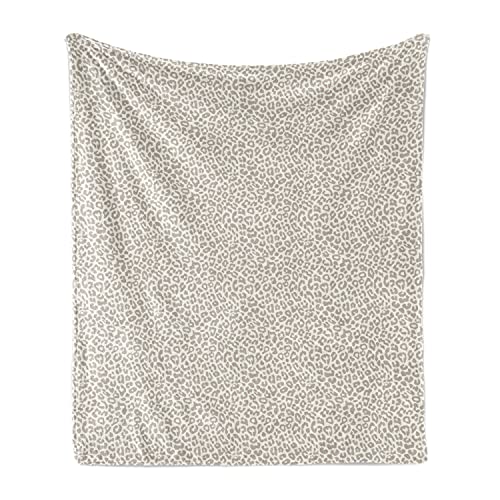 Ambesonne Leopard Throw Blanket, Skin Print in Beige and Brown Shades Wildlife Nature Savannah Abstract Layout, Flannel Fleece Accent Piece Soft Couch Cover for Adults, 50' x 70', Pale Taupe Ivory