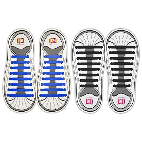 Image of INMAKER No Tie Shoelaces for Kids and Adults (2 Pairs), Elastic Shoelaces for Sneakers, Silicone Flat Tieless Running Shoe Laces