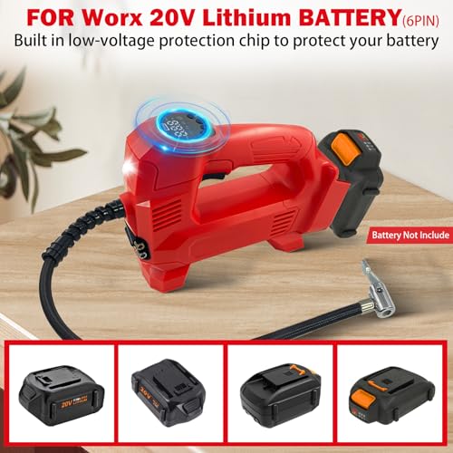 Image of For WORX 20V 6-Pin WA3520 Cordless Tire Inflator, Up to 160 PSI, with Digital Pressure Gauge, Portable Air Compressor Battery Powered Tire Air Pump for Cars Motorcycles Bikes Balls, Bare Tool Only