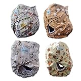 AngelicWare Cloth Diapers all in One Size Set (4 Pack). Reusable Baby Pocket Diaper + 5 Layer Bamboo Inserts. Best Designer Diapering Gift Bundle Pack + Bonus EBOOK