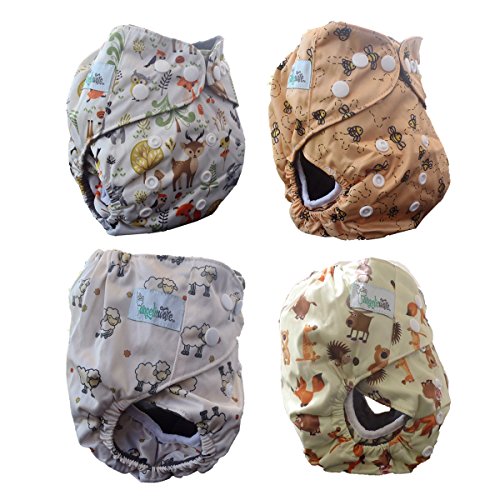 Baby Cloth Diapers all in One Size Set by AngelicWare. Bamboo Cover + 5 Layer Insert - 4 Pack