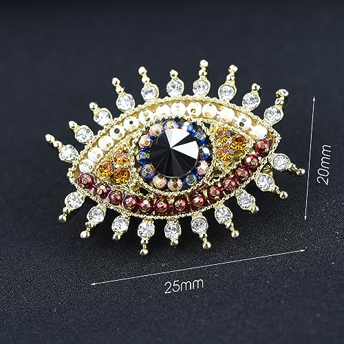 Image of Retro Evil Eye Brooch Fashion Unique Crystal Pearl Abstract Eyes Brooches Pin Badge for Women Bridal Jewelry Gift