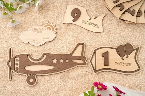 Image of American Elm Baby Monthly Milestone Airplane Set Growth Chart | Baby Milestone Props for Photoshoot