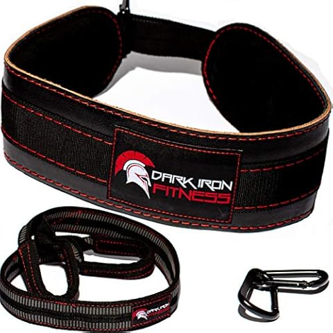 Dark Iron Fitness Dip Belt - Padded Leather Weight Belt w/ 40 Inch Strap for Dips, Squats & Pull Ups - Weightlifting Belts for Men & Women to 270lbs Cover