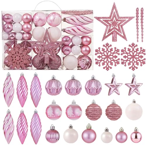Esferas, Home Juego de adornos de bola de Navidad de 100 unidades, surtido inastillable, juego de adornos colgantes con paquete portátil reutilizable de regalo, para árbol...