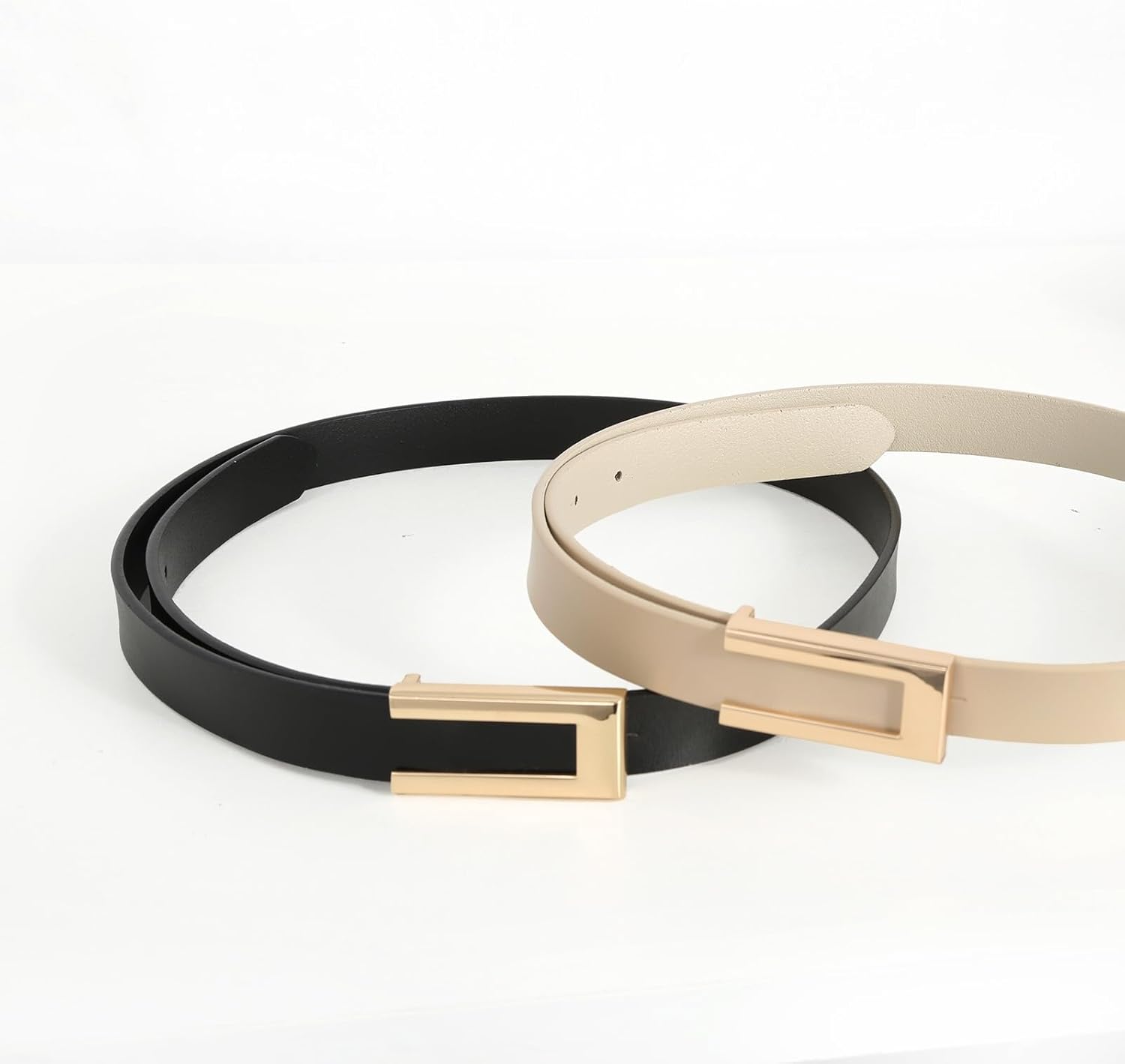 Womens Leather Belt Skinny Waist Belt for Dresses Jeans Pants with Gold Buckle - Image 3