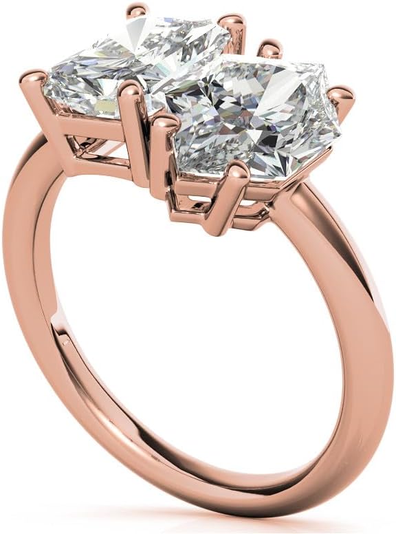 Emerald & Marquise Moissanite Engagement Ring 2-Stone Moi et Toi Design 10k 14k 18k Gold & 925 Sterling Silver Christmas Gift For Women Search this page