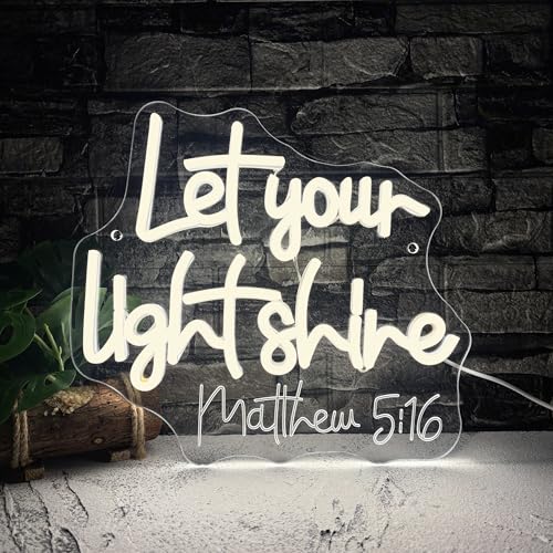 Image of Symone Let Your Light Shine Neon Sign, Jesus Neon Light USB Powered LED Dimmable, for Bible Scripture Prayer Room Christian Church Bedroom Easter Sign Decor(11.8 * 10.6 In)