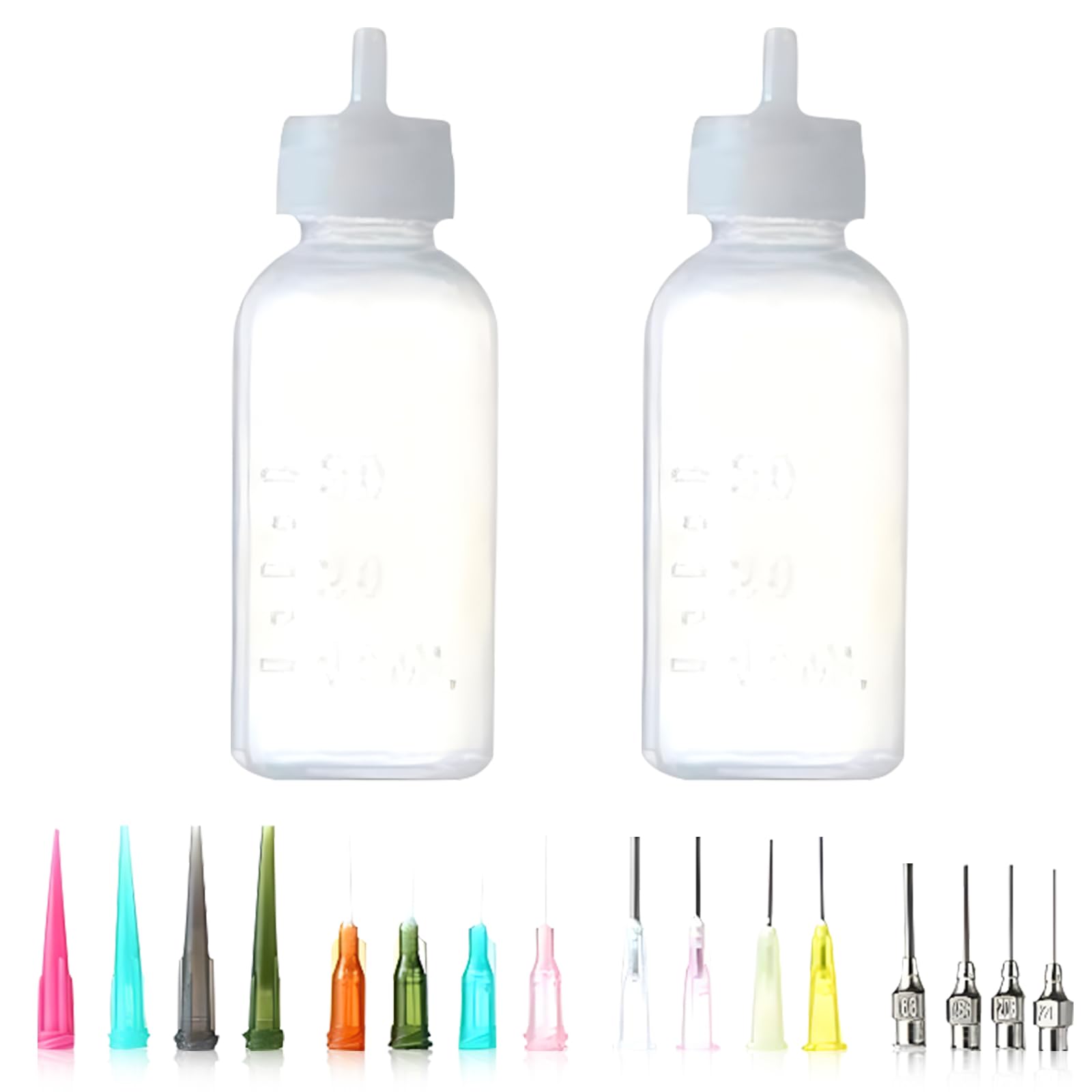 CAILI Bouteille en plastique de tatouage,Tip Precision Applicateur Set bouteilles Contient 2 bouteilles applicateurs vides avec 16 aiguilles Conseils