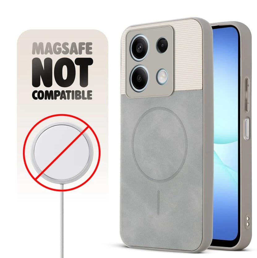 Image of Bintage CASE Mac Safe Design Hard Light Weight Back Case | Soft Border Camera Protect | Dual PU Leather Finish Back Cover Compatible for MI Redmi Note 13 5G - White & Grey