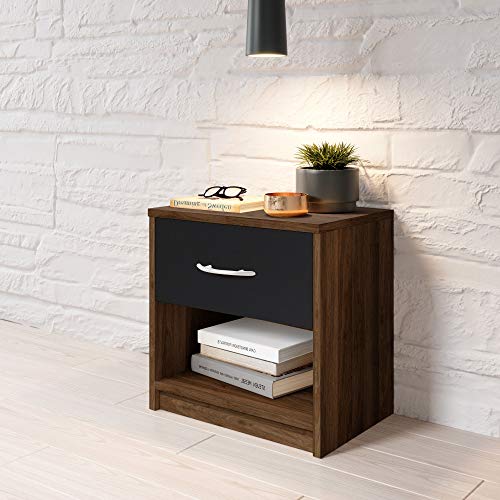 Stella Trading Bedside Table, Wood, Columbia Walnut/ABS Black, 28 x 39 x 41 cm