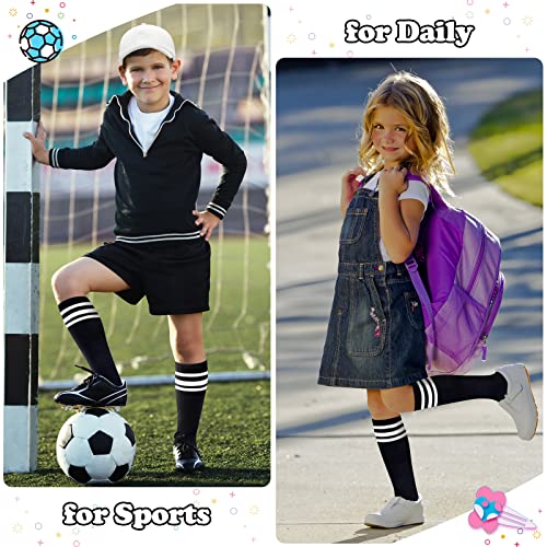 Image of Sarfel Kids Soccer Socks Toddler Soccer Socks Girls Boys Soccer Socks Kids Tube Socks with Stripes Toddler Knee High Socks, 2 Pack Black /White, Black /White, 6-9 Years