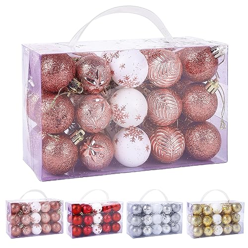 24 Palline Di Natale Infrangibili 4 Cm In PVC, Oro Rosa E Rosse, Set Decorazioni Albero - 2
