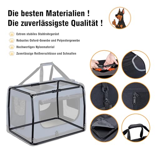Zedelmaier Hundebox Faltbar Hundetransportbox, XL 81x58x56cm, robust Transportbox für Hund & Katze Groß Hundetasche Auto Haustiertransportbox für Unterwegs & Zuhause Schwarz