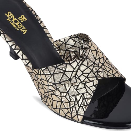 Image of Liberty Senorita STY-156E Sliders for Women - Black Flat Slip-On Slides | Soft Cushioned Footbed, Lightweight Everyday Fashion Footwear for Casual, College, Office, Festive, Daily & Indoor Wear