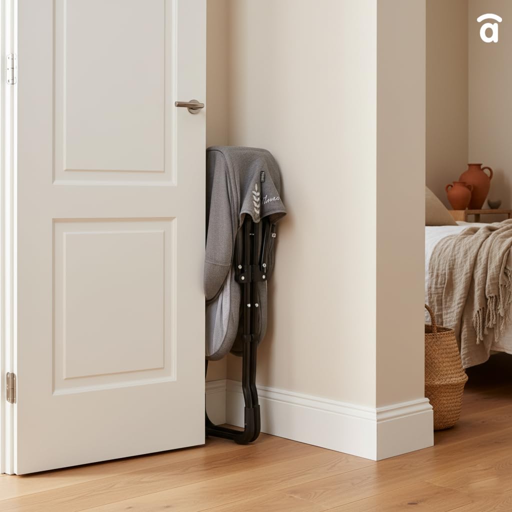 Asalvo Minicuna Plegable Trip Natura. Cuna Portátil para Bebé con Laterales Ventilados 10kg MAX. Incluye Mosquitera y Colchón Desenfundable. Fácil de Montar y Transportar. Diseño Elegante. Gris