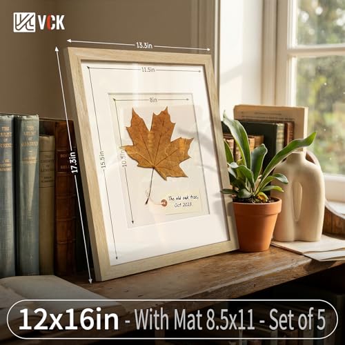 Image of VCK 12x16 Frame 5 Pack, Natural Wood, 8.5x11 Mat, Glass, for Certificate