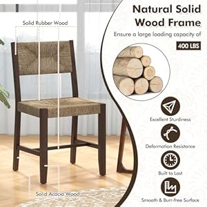 Goflame wooden dining chairs set of 2 boho farmhouse cane chairs with natural weave seagrass rattan backrest seat armless rattan accent chairs with solid wood frame for kitchen dining room  urban country home decor