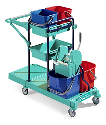 TTS 0B003150 Green 150 Carrello per la Pulizia, con Due Secchi da 15 Litri e Strizzatore, Due Secchi da 12 Litri e Due Vaschette Portaoggetti, Portasacco da 120 Litri