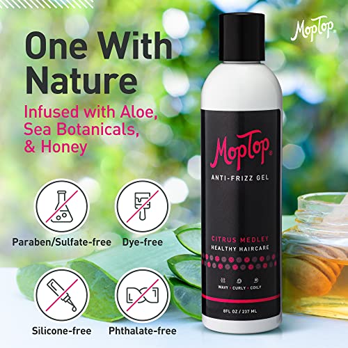 Moptop Salon Anti Frizz Gel, Medium Hold, Frizz Free Curly & Kinky-Coily Hair, Made W/Aloe, Sea Botanicals & Honey, Reduces Frizz, Fixes Unmanageable Hair & Enhances Curls (8Oz) #TOP2