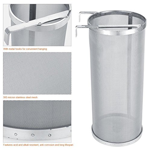 Qioni Filtro de cerveja, 300 mícrons de aço inoxidável caseiro Brew Beer Hop, filtro de malha de cer