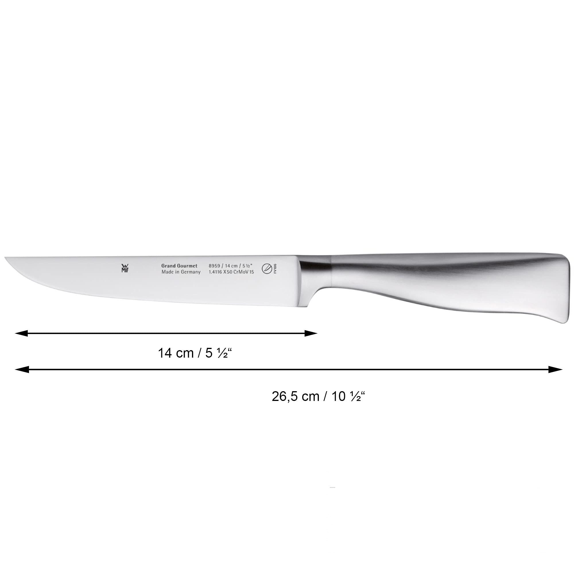 WMF Grand Gourmet, Set Coltelli 3 pezzi, Coltello chef 20 cm, Coltello utility 14 cm, Coltello spelucchino 9 cm, Lama speciale forgiata a mano a lunga durata, acciaio inossidabile Cromargan® 18/10