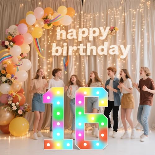 Image of Ledido 4FT Marquee Light Up Numbers 15, 34 Colors Changing Marquee Numbers 4 Feet Tall with Remote, Big 15th Birthday Number, Large Lighted Number for Anniversary Graduation Birthday Party Decoration