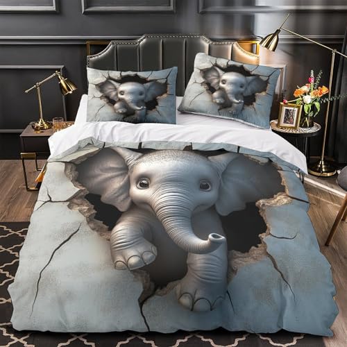 Drap de couette éléphant 3D dessin animé pour transformer l'atmosphère du lit - 2