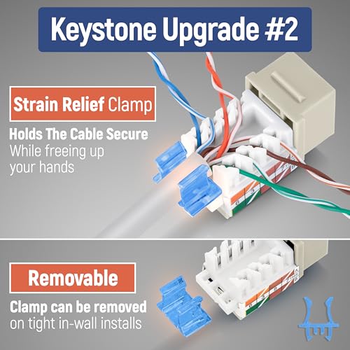 Image of Everest 45 Degree RJ45 Cat5e Keystone Jacks Slim Profile 10-Pack Ivory | Compatible with 45 Angled Speed Termination Tool - 45Term (B0BL3GS7ZY)