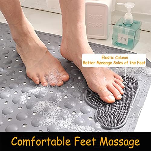 Non Slip Bath Mat Shower Mats with Feet Massage, Eco-Friendly PVC Anti Mould Bathroom Bathtub Mat Floor Massage Bathroom Mat with Suction Cups & Drainage Hole Grey 16" x 28"/40 x 70cm (Blue, 40*70cm)
