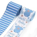 Habbiful 10 Yards Baby Shower Ribbon Baby Boy Burlap Ribbon for Crafts Wrapping Wreath Bow Making T-Shirt Stripes Baby Blue Ribbon for Baby Shower Gender Reveal Party Diaper Cake Decoration
