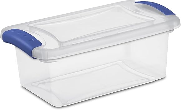 (3 pack) 7 Quart Latch Box, Small Clear Plastic Storage Bin with Lid, Blue Latch