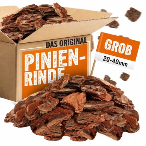 BBQUH Pinienrinde grob 2040 mm 140L (2x70L) Premium Pinienmulch aus Mittelmeerkiefer Dekorativer Rindenmulch mit angenehmem Duft Für besseren Luft- & Wasserhaushalt im Boden und Gartenbeet